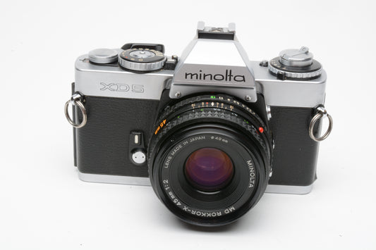 Minolta XD 5 35mm SLR camera w/45mm f2 lens, new seals, tested