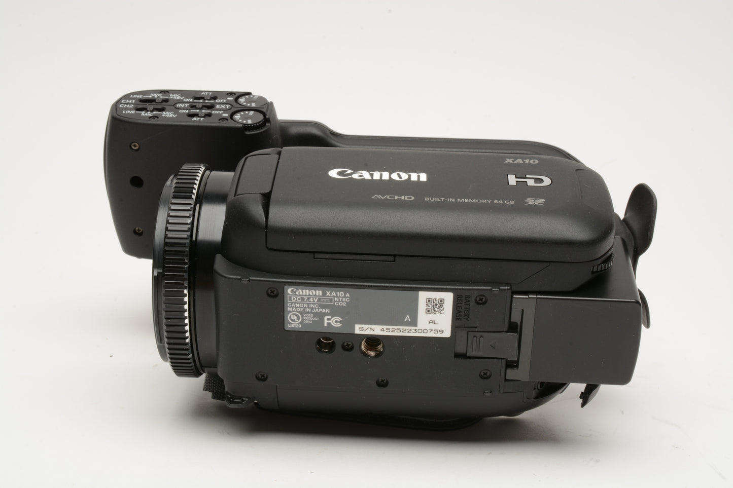 Canon XA10 Digital video camcorder w/batt, handle, Clean! Tested
