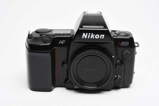 Nikon N8008 35mm SLR Body, cap, strap, tested, Good!