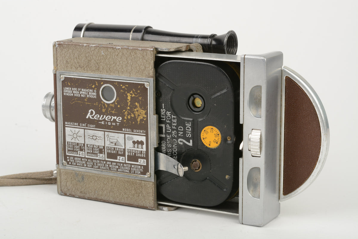 Revere Eight Model 70 Magazine Cine 8mm Movie Camera, strap, works! Vintage