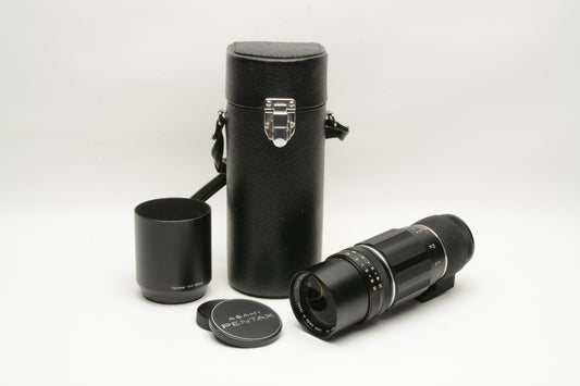 Pentax Super Takumar 300mm f6.3 M42 Mount lens, case, hood, caps, Mint