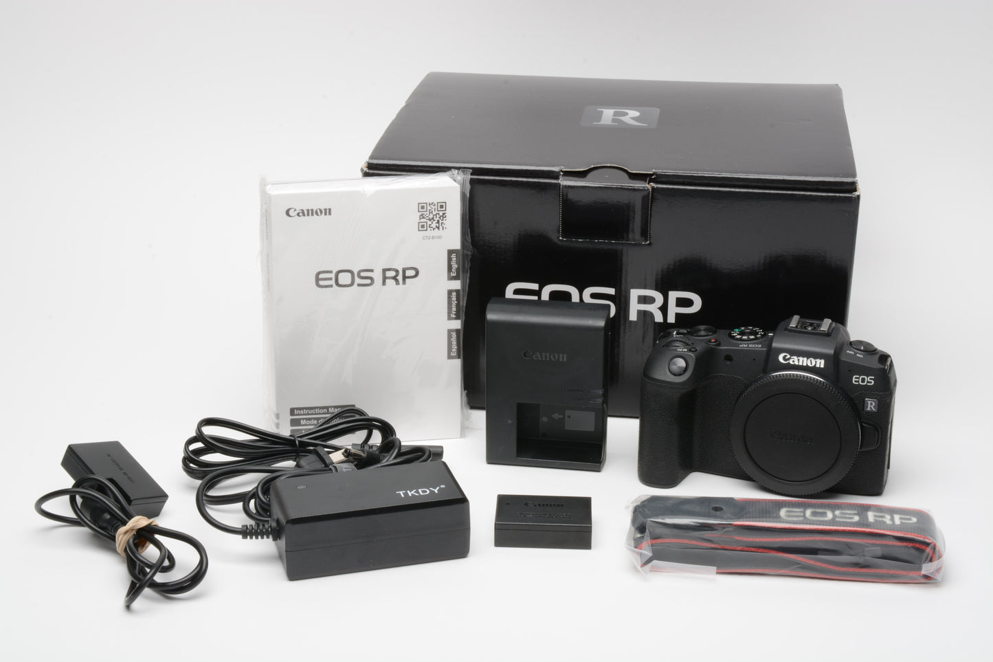 Canon EOS RP Mirrorless body, batt, charger, strap, AC, Only <2K Acts!, nice! Boxed