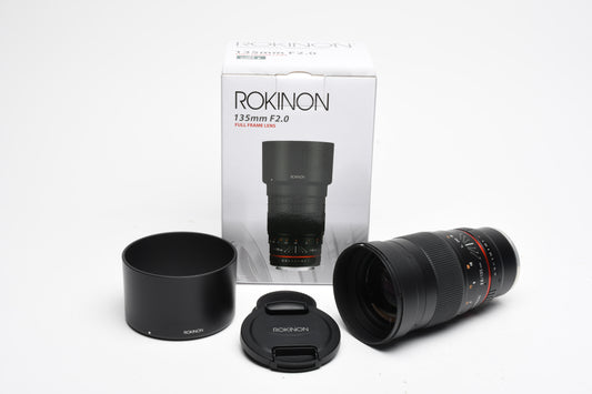 Rokinon 135mm f2 ED UMC Full Frame Lens Sony Mount, Mint, Boxed