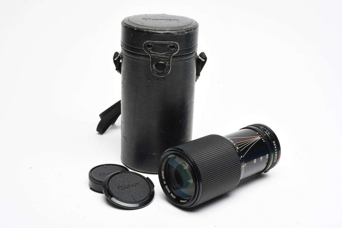 Canon FD 70-210mm f4 zoom lens, caps, case, smooth, Good!