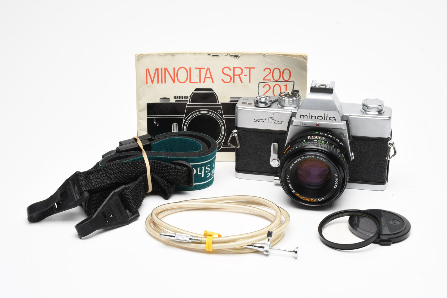 Minolta SRT-201 35mm SLR w/Rokkor-X 50mm f1.7 lens, new seals, tested, +Manual