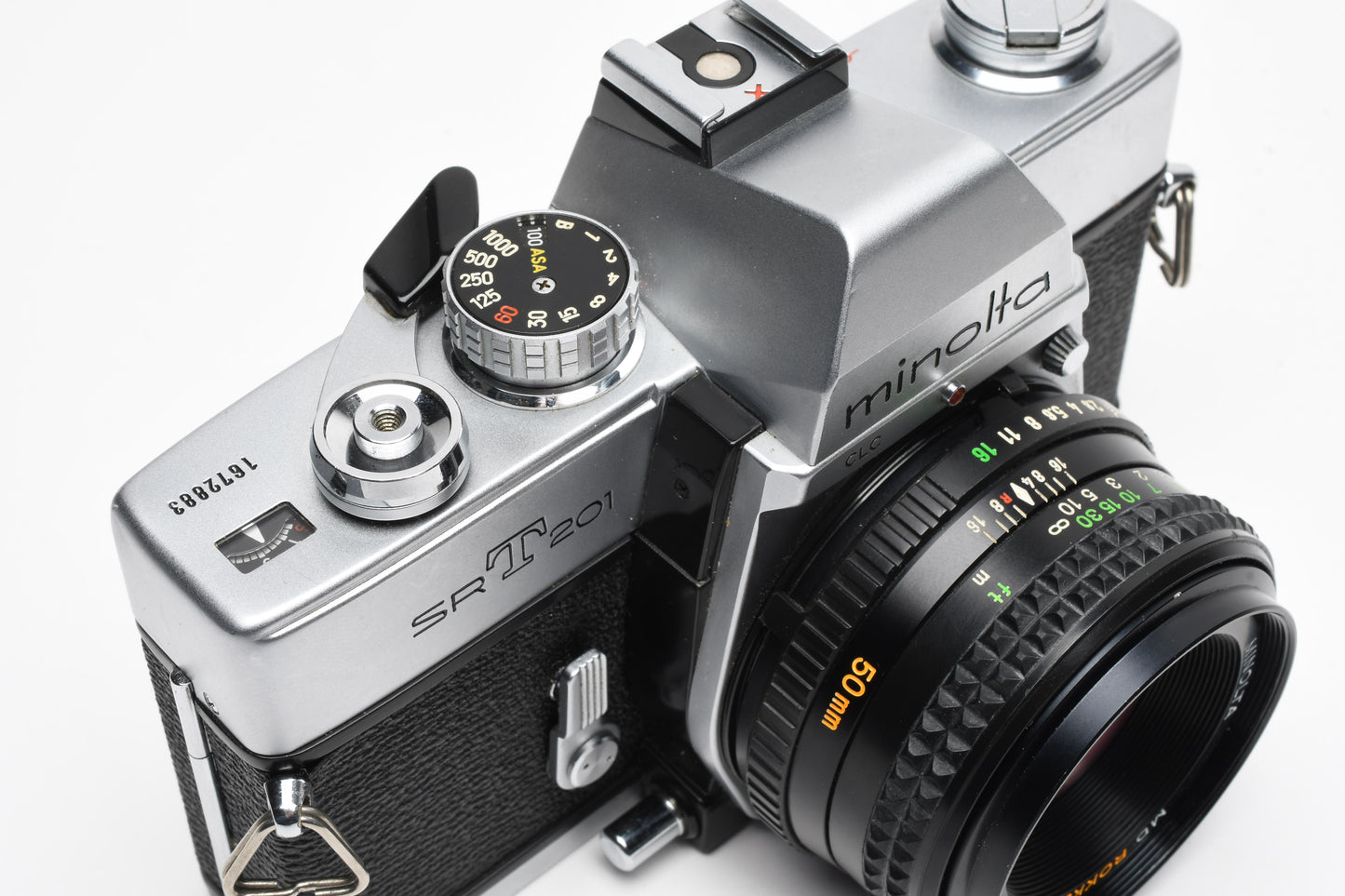 Minolta SRT-201 35mm SLR w/Rokkor-X 50mm f1.7 lens, new seals, tested, +Manual