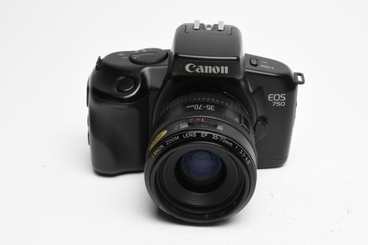 Canon EOS 750 35mm SLR w/35-70mm f3.5-4.5 Zoom Lens, Strap