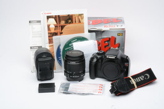 Canon EOS  Rebel T3 w/18-55mm f3.5-5.6 IS II lens, Boxed, Only 9082 Acts, nice