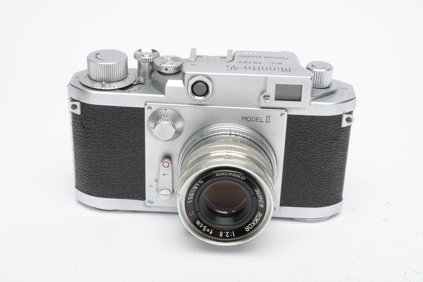 Minolta 35 Model II 35mm rangefinder Camera w/Chiyoko 50mm f2.8 Lens, case, tested