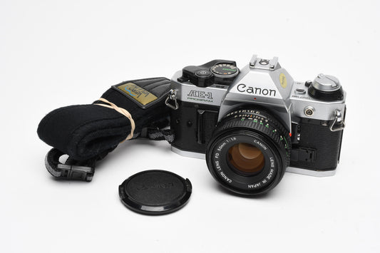 Canon AE-1 Program 35mm SLR Camera w/50mm f1.8, New Seals, Tested