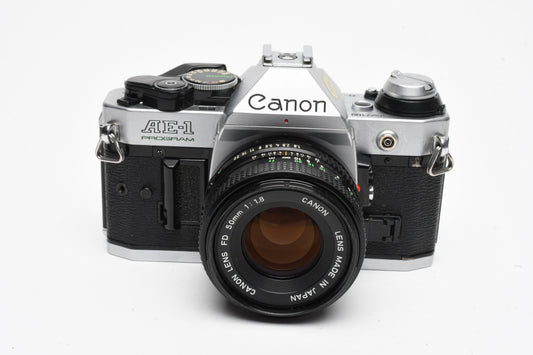 Canon AE-1 Program 35mm SLR Camera w/50mm f1.8, New Seals, Tested