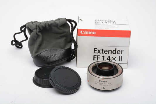 Canon EF 1.4X II extender teleconverter w/caps, pouch box, gently used, Mint-