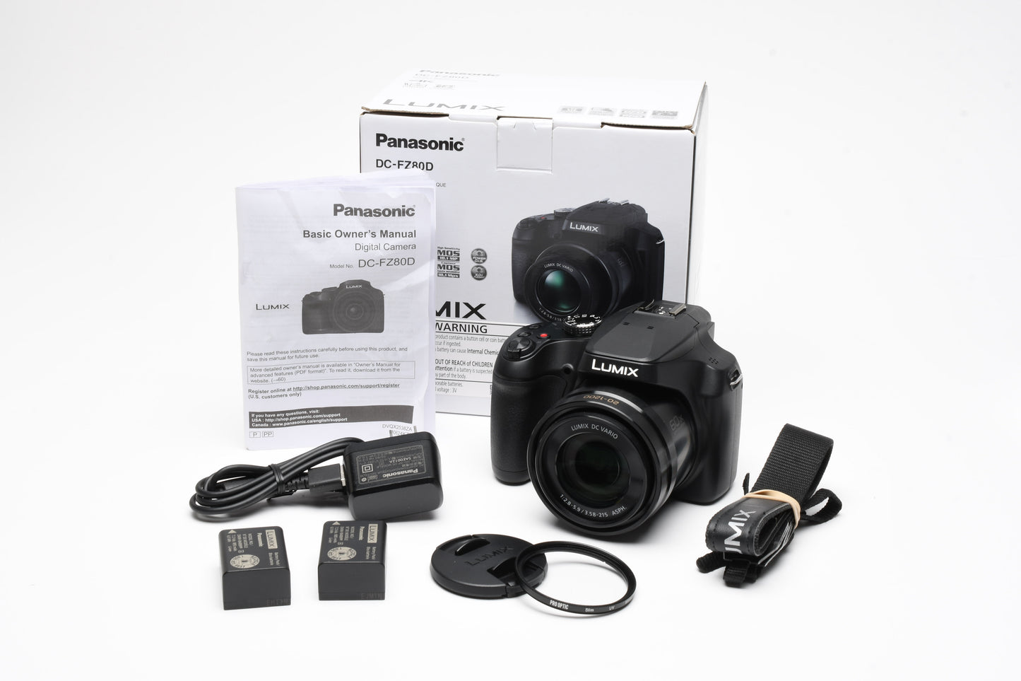 Panasonic Lumix DC-FZ80D 18.1MP Digital Point&Shoot 4K, 2Batts, Mint-