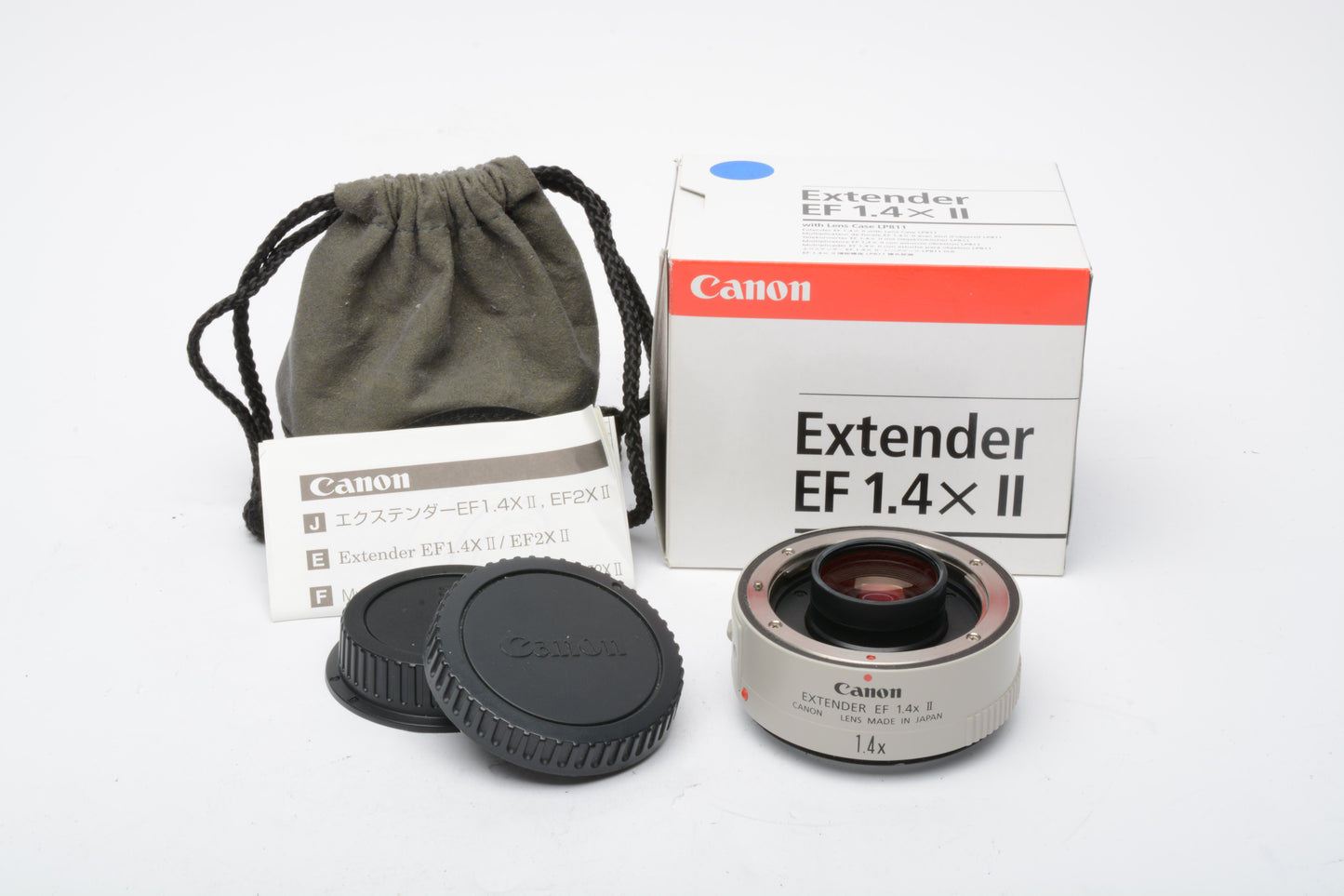 Canon EF 1.4X II extender teleconverter w/caps, pouch box, gently used, Mint-