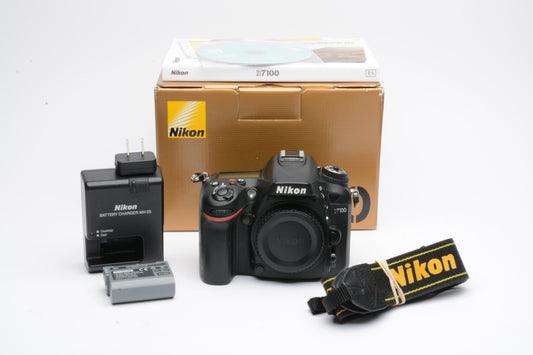 Nikon D7100 DSLR Body Only w/Batt, charger, Only 12,678 Acts!  Fully tested, nice! Boxed