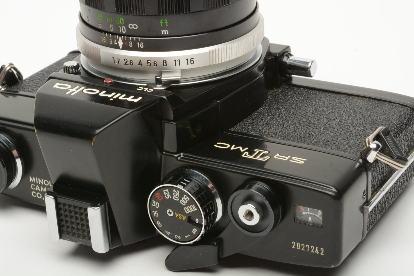 Minolta SRT MC Black SLR body w/Rokkor-PF 55mm f1.7 lens, tested, great