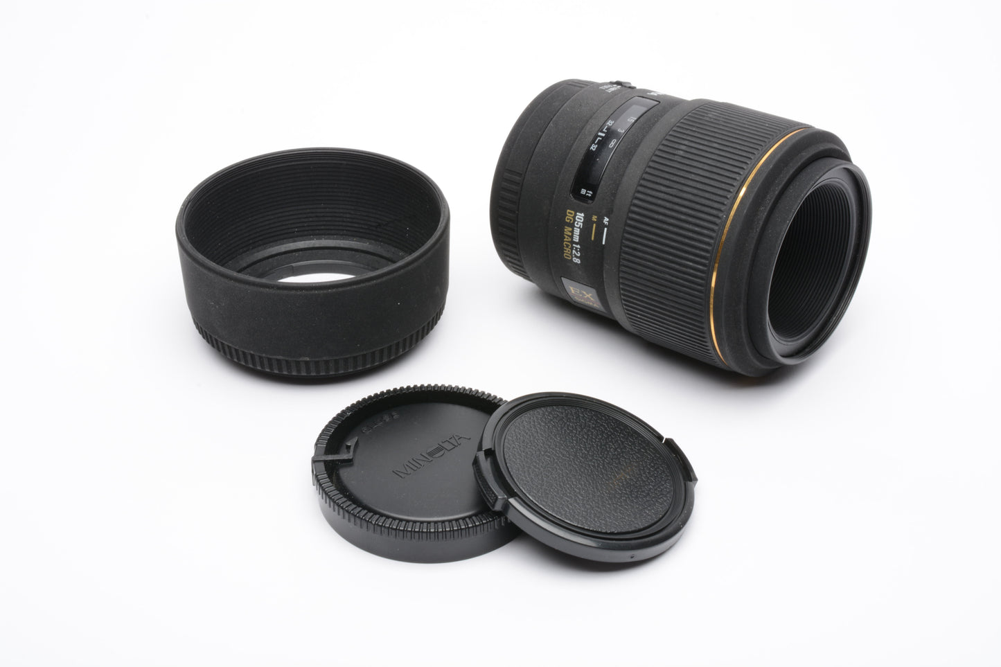 Sigma EX 105mm f2.8D DG Macro lens for Maxxum AF, Hood+Caps, Nice!