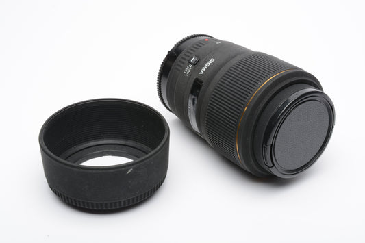 Sigma EX 105mm f2.8D DG Macro lens for Maxxum AF, Hood+Caps, Nice!