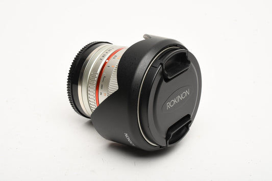 Rokinon 12mm f2 NCS CS Lens for Sony E-Mount Silver, w/Hood