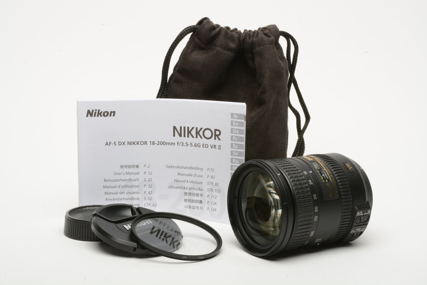 Nikon AF-S Nikkor 18-200mm f3.5-5.6G ED II Ed VR DX zoom lens, caps+pouch+UV Mint-