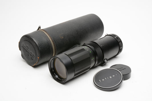 Soligor 90-230mm f4.5 Nikon F mount 2-touch zoom lens, clean, w/Caps + Case