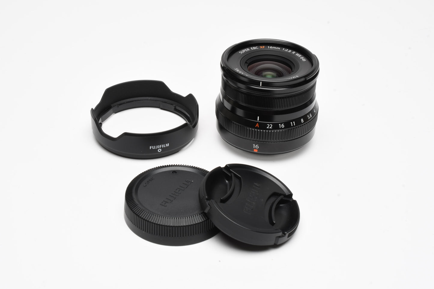 Fujifilm Super EBC XF 16mm f2.8 R WR Aspherical lens, X Mount + Hood, Mint-