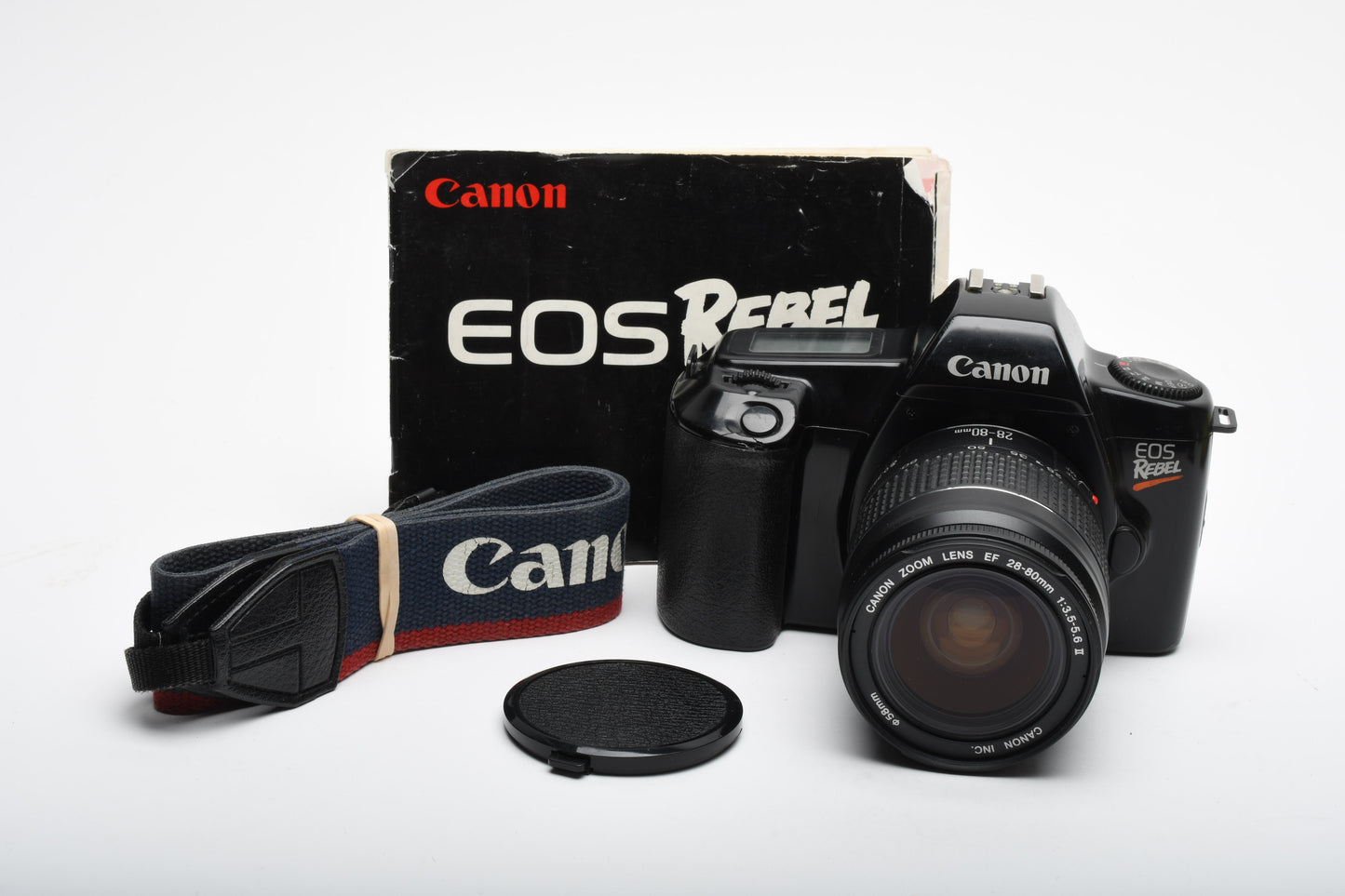 Canon EOS Rebel 35mm SLR EF 28-80mm F3.5-5.6 II, strap+manual, Great