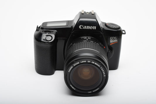 Canon EOS Rebel 35mm SLR EF 28-80mm F3.5-5.6 II, strap+manual, Great