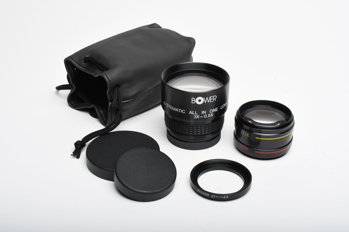 Bower all in one 3X - .5X Systematic Auxiliary Lens 43mm screw on w/37mm adapter