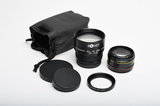 Bower all in one 3X - .5X Systematic Auxiliary Lens 43mm screw on w/37mm adapter