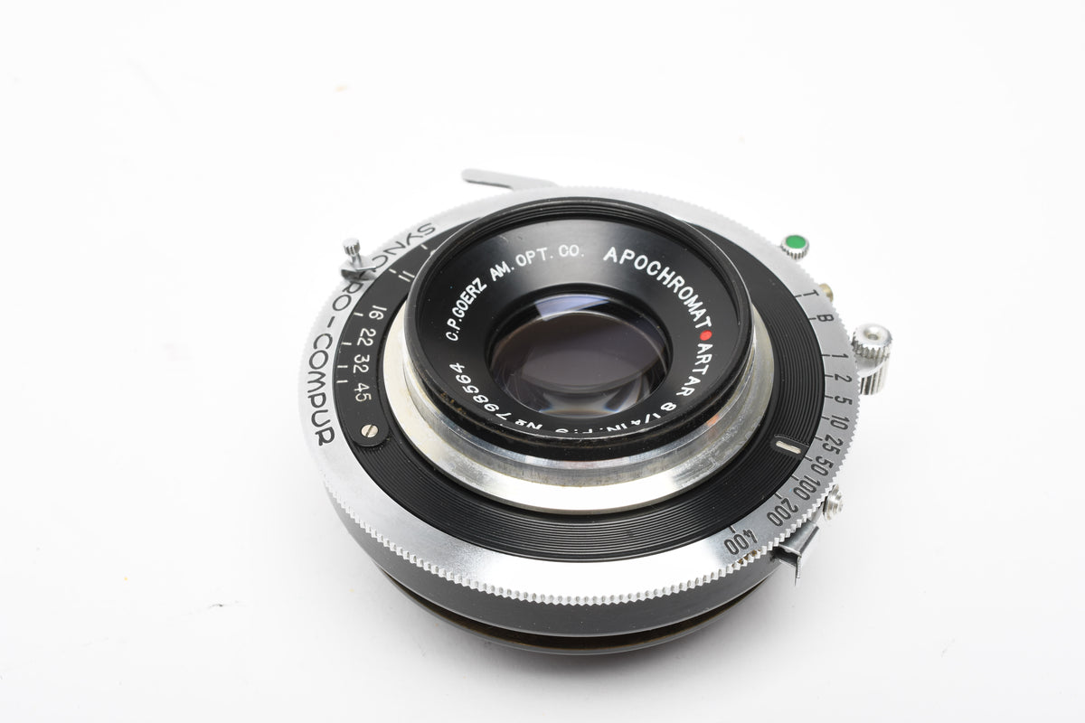 Goerz Apochromat Artar 8 1/4" f9 Red Dot large format lens w/Compur Shutter, Great!
