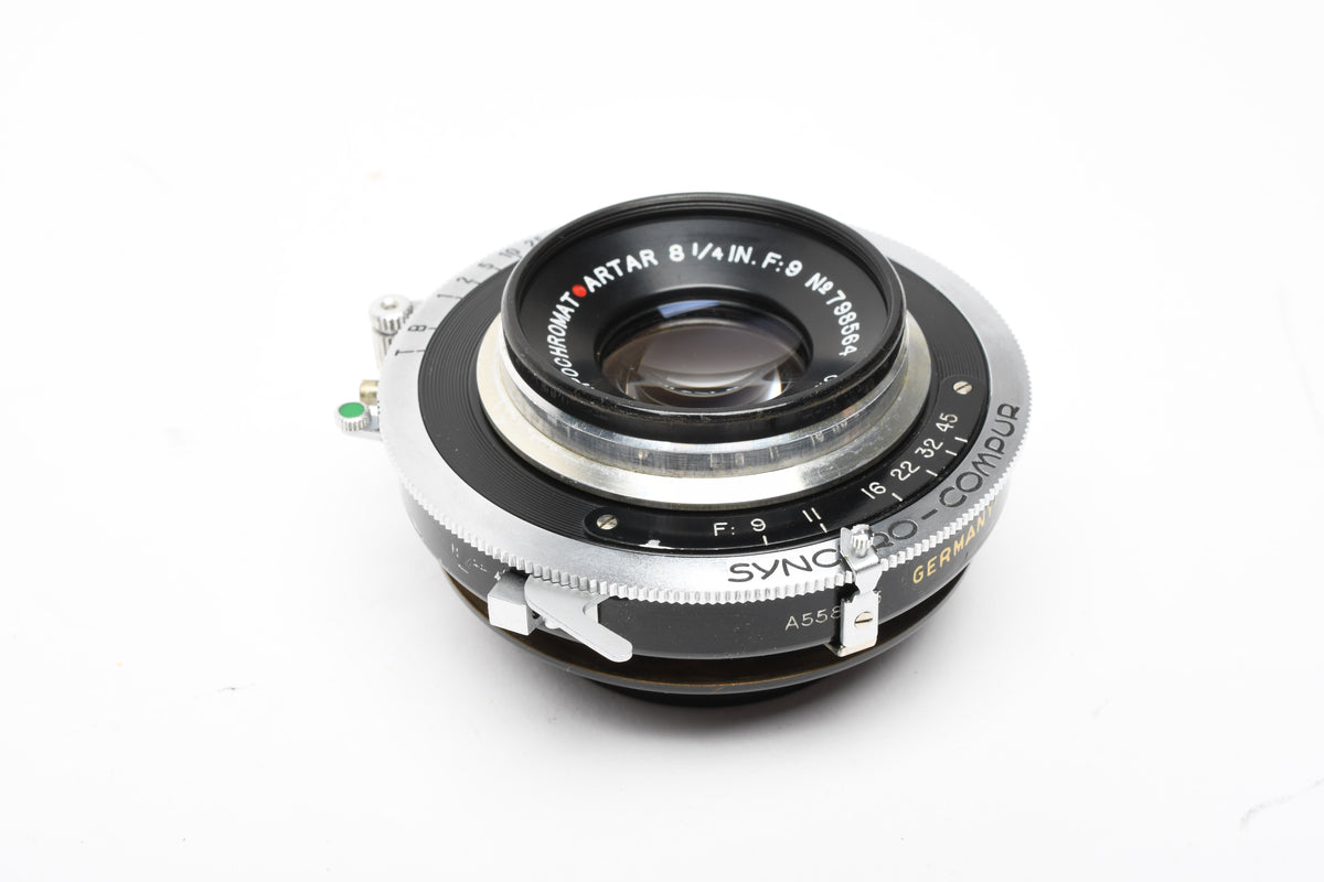 Goerz Apochromat Artar 8 1/4" f9 Red Dot large format lens w/Compur Shutter, Great!