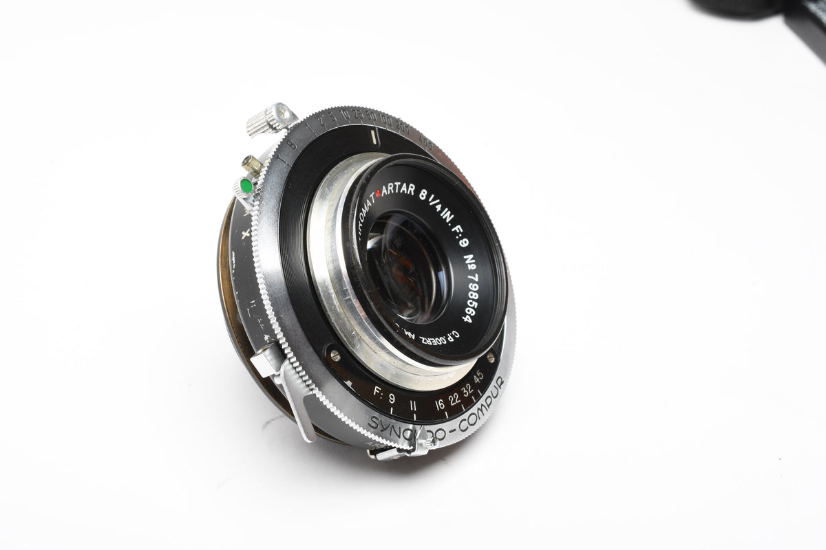 Goerz Apochromat Artar 8 1/4" f9 Red Dot large format lens w/Compur Shutter, Great!