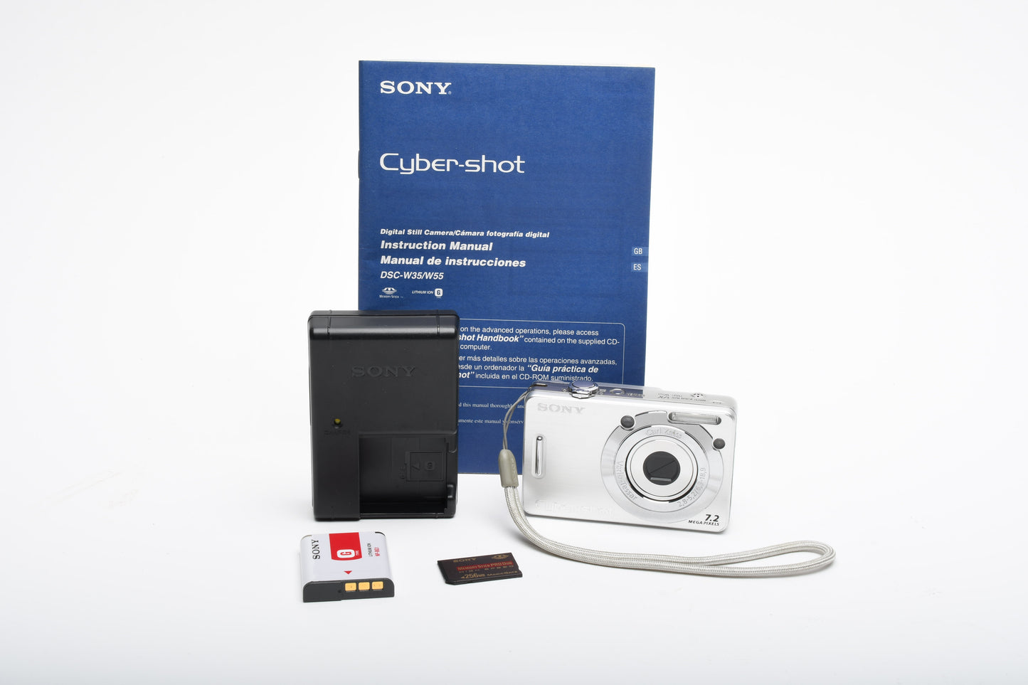 Sony DSC-W55 7.2MP Digital Point&Shoot camera, batt+charger+256MB card, Great!