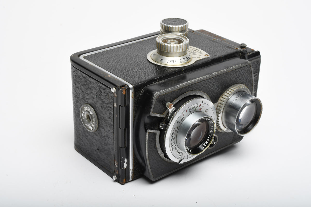 Dejur TLR 120 camera w/85mm f3.5 lens, case+strap, works! tested