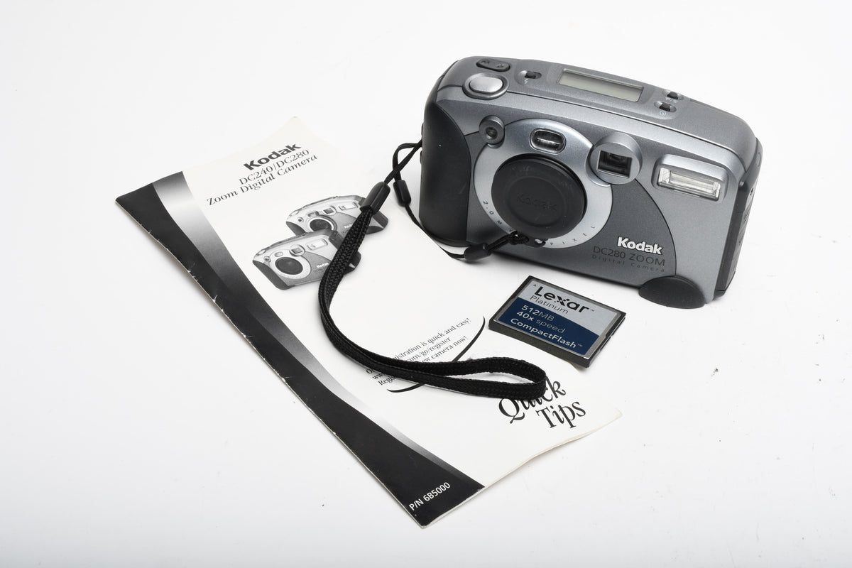 Kodak DC280 2MP Digital Point&Shoot w/Strap and 512MB CF Card, Tested, Nice