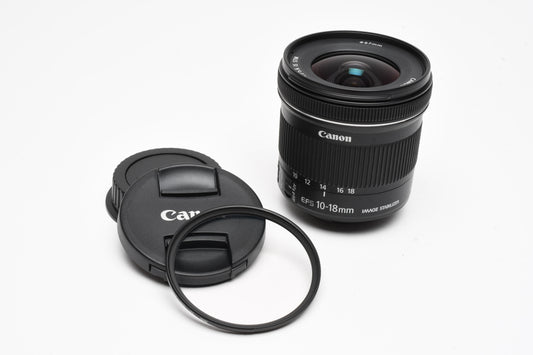 Canon EFS 10-18mm f4.5-5.6 IS STM Zoom Lens, w/Caps+UV, Mint-