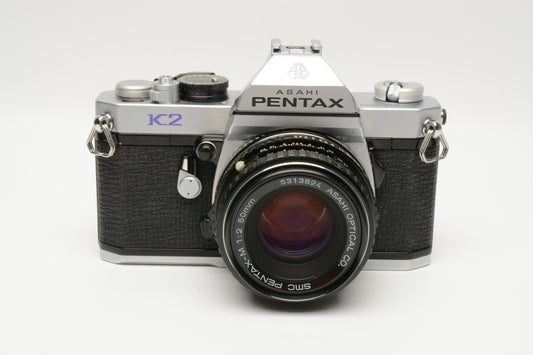 Pentax K2 35mm SLR w/50mm f2, Accurate, new seals, great!