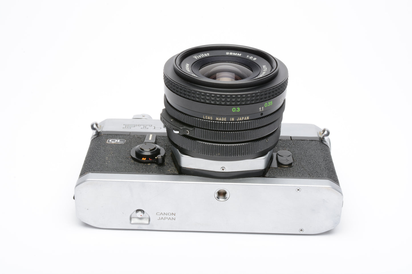 Canon FTb QL 35mm SLR w/28mm f2.8 lens, New seals, UV, strap, tested, very clean