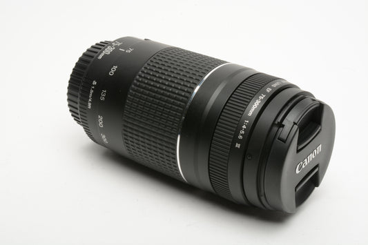 Canon EF 75-300mm f4-5.6 III USM Telephoto zoom lens, caps, Mint-