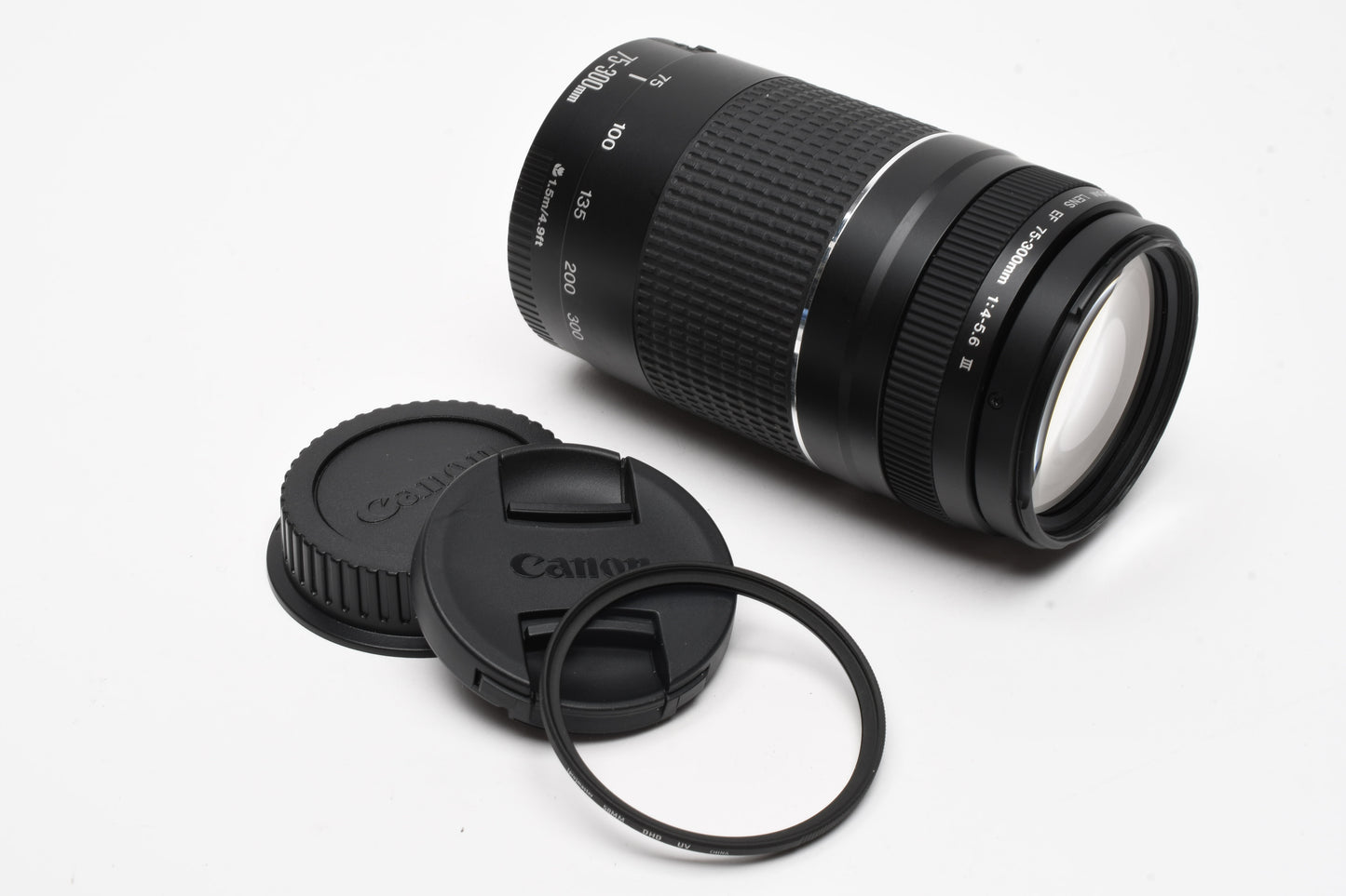 Canon EF 75-300mm f4-5.6 III Telephoto zoom, caps + DHD UV, MInt-
