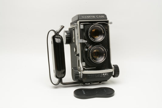 Mamiya C220 Pro TLR w/80mm f3.7 lens, Grip, cap, New seals, Great!
