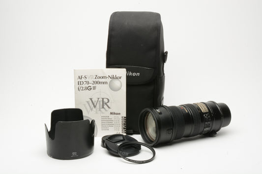 Nikon ED AF-S VR Nikkor 70-200mm f2.8G, Hood+Caps, Bargain, Good!