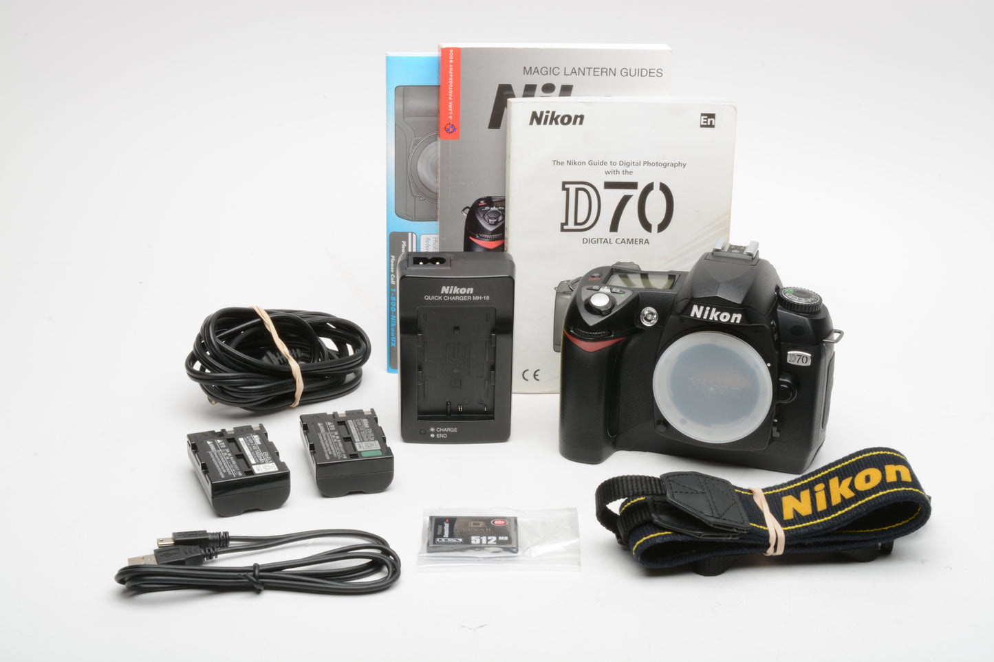 Nikon D70 DSLR body w/2batts, charger, strap, Only 7457 Acts