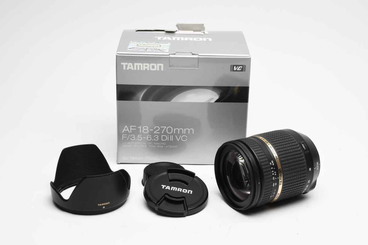 Tamron AF 18-270mm f3.5-6.3 Di II B003 Lens for Nikon EF w/Hood, Caps, Box