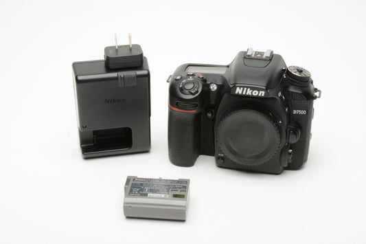 Nikon D7500 DSLR Body w/Batt, charger, tested, great! 57K Acts, Clean!