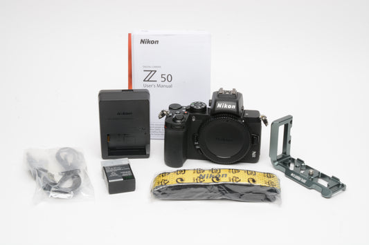 Nikon Z50 Mirrorless Body, batt+charger+strap Only 757 Acts!  Mint-