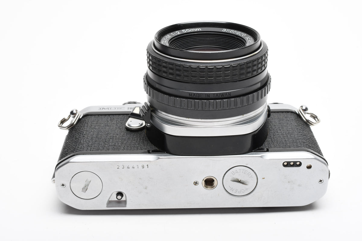 Pentax ME Super 35mm SLR w/50mm f2, Strap, Good seals, Tested, Clean