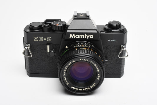 Mamiya ZE-2 35mm SLR w/50mm f1.7 lens, Case, New Seals, Great!