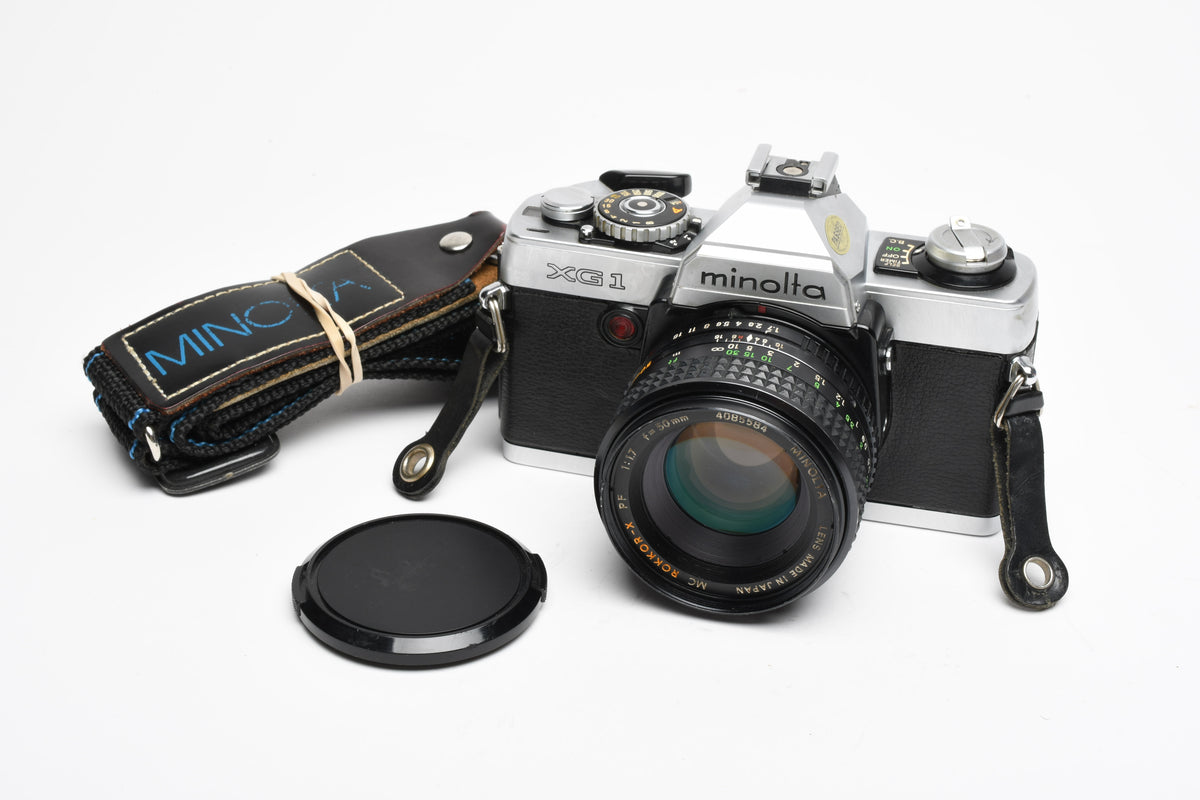 Minolta XG-1 35mm SLR w/ MD 50mm f1.7 Lens, Strap, New Seals, Good!